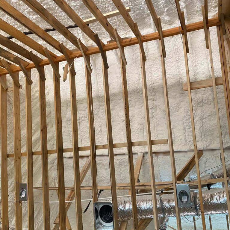 Attic Spray Foam Insulation with HVAC Ductwork